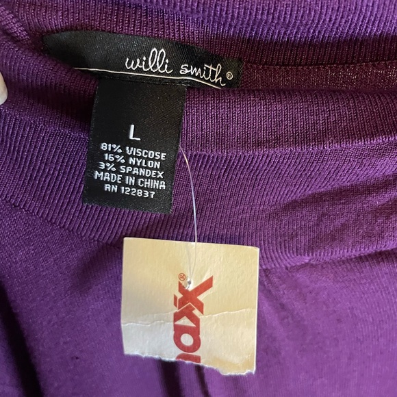 NWT Willi Smith Amethyst Purple 1/2 Sleeve High Collar Top w/ Tie Size L - Picture 2 of 13